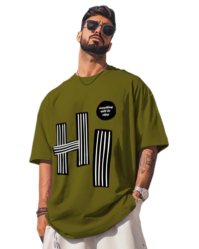 Image of AUSK Mens Loose Fit Oversized Printed Cotton T-Shirts Half Sleeve Drop Shoulder Men Tshirt