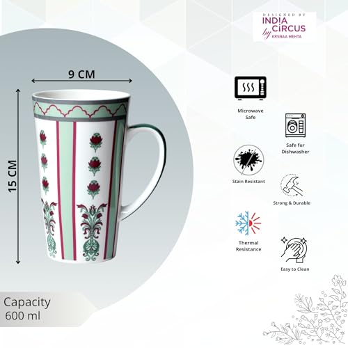 Image of India Circus Fine Elegant Design Ceramic Tall Milk Mugs for Home and Kitchen (Multicolor, 600 ml) - Set of 2 (CC19)
