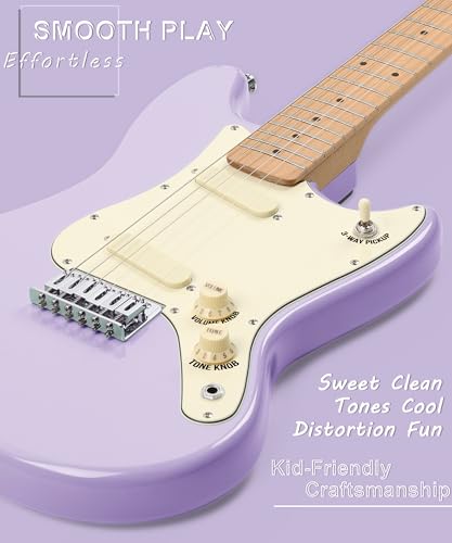 Image of AKLOT Mini Kids Electric Guitar: 3 /4 Size Guitar Kit for Beginners, 1.5in Narrow Neck for Small Hands, Easy to Play, Age 6-12, 36 inch, 10W Amp, Gig Bag, Strap, Cable, Picks & Lesson Book(Purple)