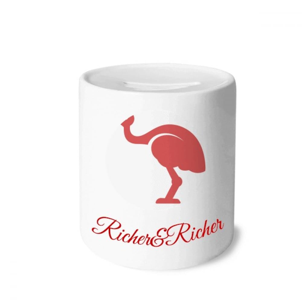 Tirelire autruche rétro rouge avec illustration riche pour décorer un salon vintage