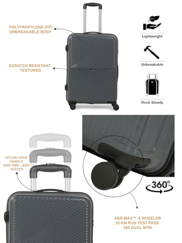 Image of Teakwood Set of 2 8 Wheels Trolley Bag, Hard Cabin with Zipper Closure, Adjustable Push Button & Cross Side Strap, Number Lock System 360 Degree (Set of 2, Grey)