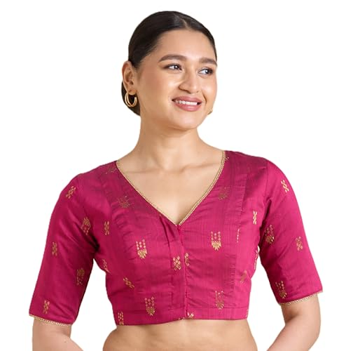 Image of Studio Shringaar Women's Handloom Cotton Silk Readymade Saree Blouse