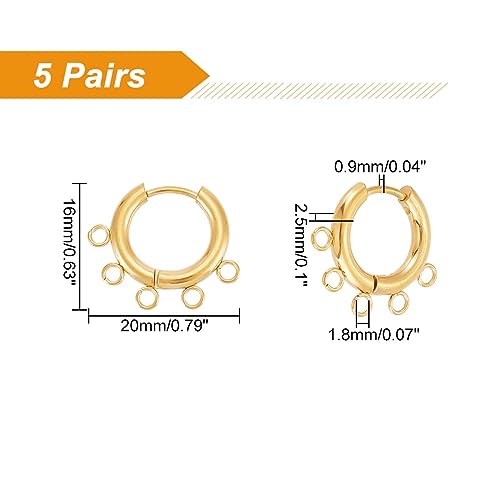 UNICRAFTALE 5 Pair Golden Stainless Steel Hoop Earring Findings 10 Gauge Earrings with 5 Horizontal Loops DIY Tassel Earring Accessories Metal Hoop Earring Components for Jewlery Making - Image 3