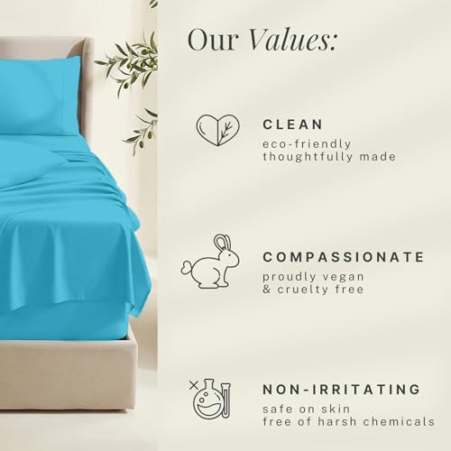 Image of Hearth & Harbor Bed Linen Set - Split King Size, 6 Piece, Extra Deep Pocket, Microfiber, Beach Blue