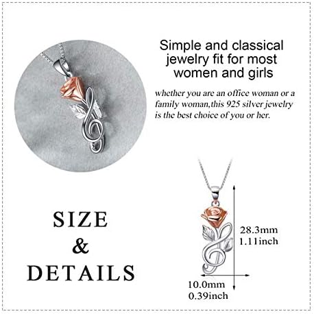 YAFEINI Rose Flower Necklace 925 Sterling Silver Musical Note Pendant Necklace 14K Rose Gold Plated I Love You Forever Jewellery Gifts for Women Her - Image 4