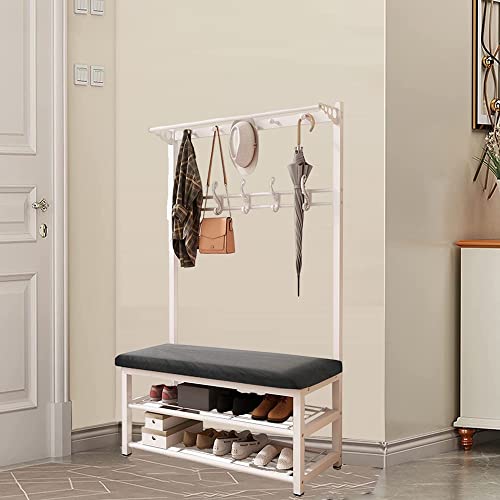 Yirunfa Perchero con Zapatero, Recibidor Perchero con 3 Capas Estantería, Perchero con Banco Recibidor, Estructura de Acero, para Entrada, Sala de Estar, Dormitorio Cover