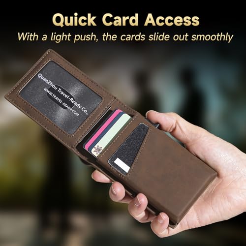 RFID Slim Wallet for Men - Pop Up Card Case with Quick Eject Button, Versatile Mens Wallet with ID window 12 Card Slots Cash Compartment, Brown Front Pocket Wallet (Gift Boxed)3