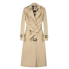 Womens Windbreaker Long Knee Length Trench Double-Breasted Cotton England Check Lining Classic Tailoring Trench Coat