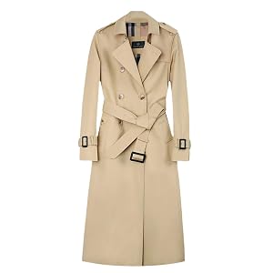 Womens Windbreaker Long Knee Length Trench Double-Breasted Cotton England Check Lining Classic Tailoring Trench Coat