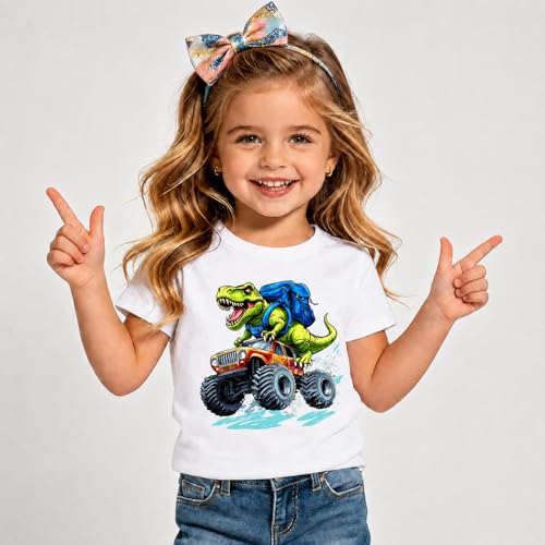 Image of Dinosaur Shirt for Kids Boys Girls Funny Toddler Dino Short Sleeve Graphic Cotton Tee Top 2-7T