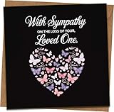 Trauerkarte 145 mm x 145 mm mit Kraftumschlag – Mit Sympathie über den Verlust Ihrer Liebsten – Schmetterlingsherz Design, Schwarz – Trauerbeileid Grußkarte