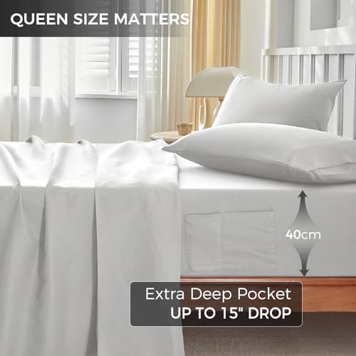Image of Hotel Collection Queen Sheet Set - 4-Piece Ultra-Soft Microfiber, Extra Deep Pocket, Queen Size Fitted Sheet with Double Side Pockets, Cooling & Breathable, Wrinkle & Fade Resistant, Light Grey