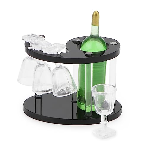 Dollhouse Wine Glasses Bottle And Spiral Shape Rack Set Bar Accessories Miniature Wine Set Kitchen Decoration Wine Holder Tabletop Decor (Green Bottle) #TOP1