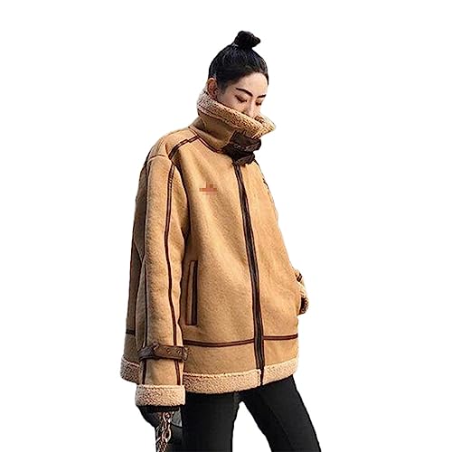 Veste d'hiver en cuir synthétique femme avec col rabattable chaud et zippé