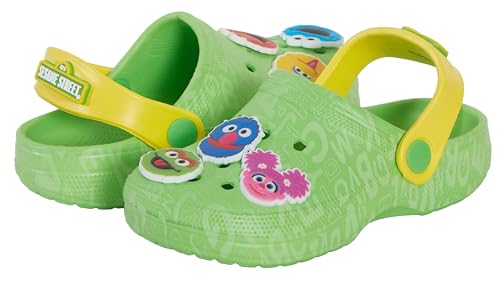 Sesame Street Dziewczęce chłopięce chodaki sandały z zawieszkami odznaki dziecięce buty outdoorowe suwaki z paskami na kostkę, multi, 6 UK Child