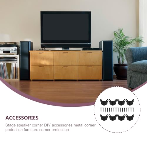 Image of FOMIYES Black Iron Speaker Corner Protectors, 8pcs Metal Box Corner Guards for Furniture, 1.96x1.57x1.57inch, Anti-Collision and Anti-Skid, Includes Screws