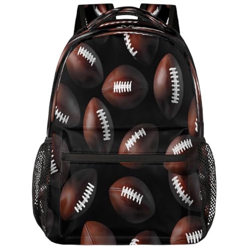American Football Sport Pattern Kids Backpack, Lightweight School Bookbag Large Capacity Laptop Backpack Water Resistant Daypack Shoulder Bag for Teenager Boys Girls
