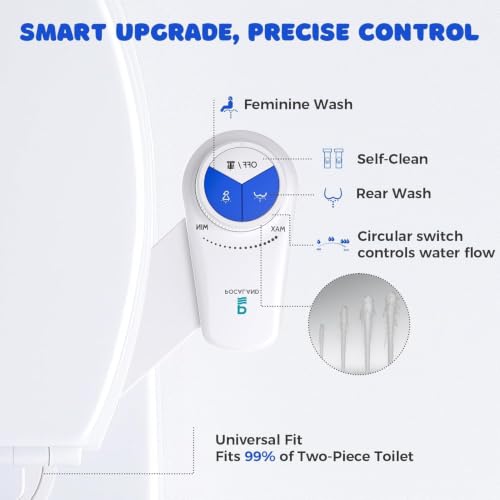 Image of Ultra-Slim Bidet Attachment, Posterior&Feminine Wash-(Retractable Dual Nozzles), Non-Electric Bidet Attachment for Toilet Seat, Adjustable Fresh Cold Water Pressure, Stainless Steel Inlet (White)