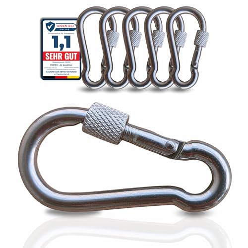 PinPro Mosquetón de acero inoxidable A4, 120 x 11 mm, 2 unidades, 940 kg de carga de rotura, mosquetón inoxidable NIRO AISI 316 con tuerca de seguridad