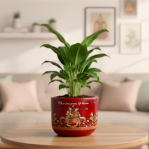 Image of Urban Plant Sahnayi Red 3D Terracotta Plant Pot | Hand-Painted Traditional Art Planter | Decorative Indoor Clay Pot with Drainage Hole | Tabletop Flower Pot for Home & Office Decor