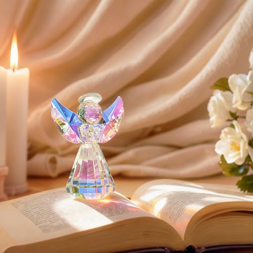 Image of 3'' Colorful Crystal Guardian Angel Figurine Christmas Angel Gift for Women | Glass Angel Statues for Valentine's Day Wedding Christmas Home Table Decoration Collectible,Birthday Gift For Sister