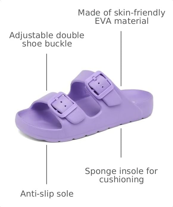 Image of INMINPIN Boys Girls Double Buckle Slide Sandals Comfort Beach Pool Shower Slippers Adjustable Indoor Outdoor Little Kid /Big Kid