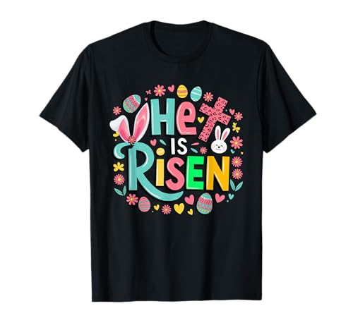 Risen Proud Jesús Disfraz de Easter Eggs Bunny Christian Cross Camiseta