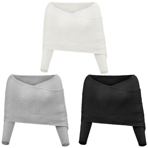 Chuarry 3 Pcs Knitted Scarf with Sleeves for Women Mother's Day Gifts Sweater Scarf Cozy Crochet Wrap Shawl Warm Adult Gifts