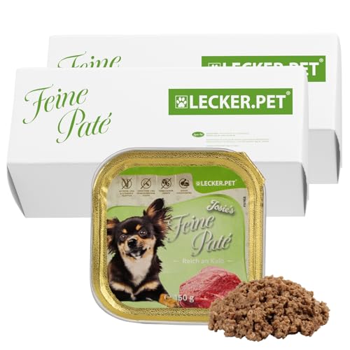 Lecker.Pet® | 22 x 150 g Josie's Feine Paté Reich an Kalb Hunde Nassfutter | Hochwertiges Hundefutter | Natürlich & ohne Zuckerzusätze | Reich an Proteinen & Fleisch | Getreidefrei & Glutenfrei