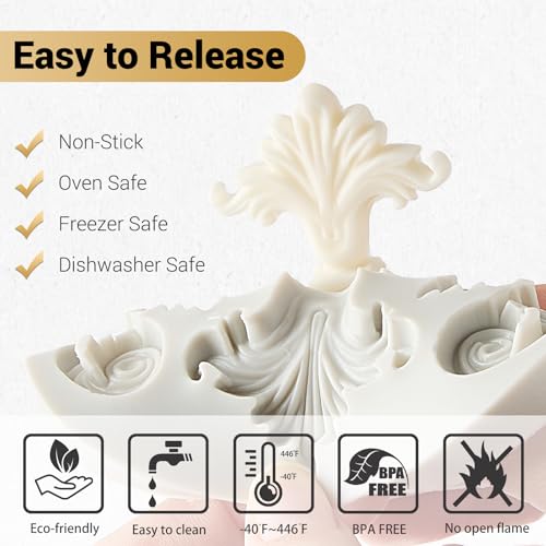 image for JOERSH 3PCS Baroque Silicone Molds Scroll Border Mold Baroque Clay Mol