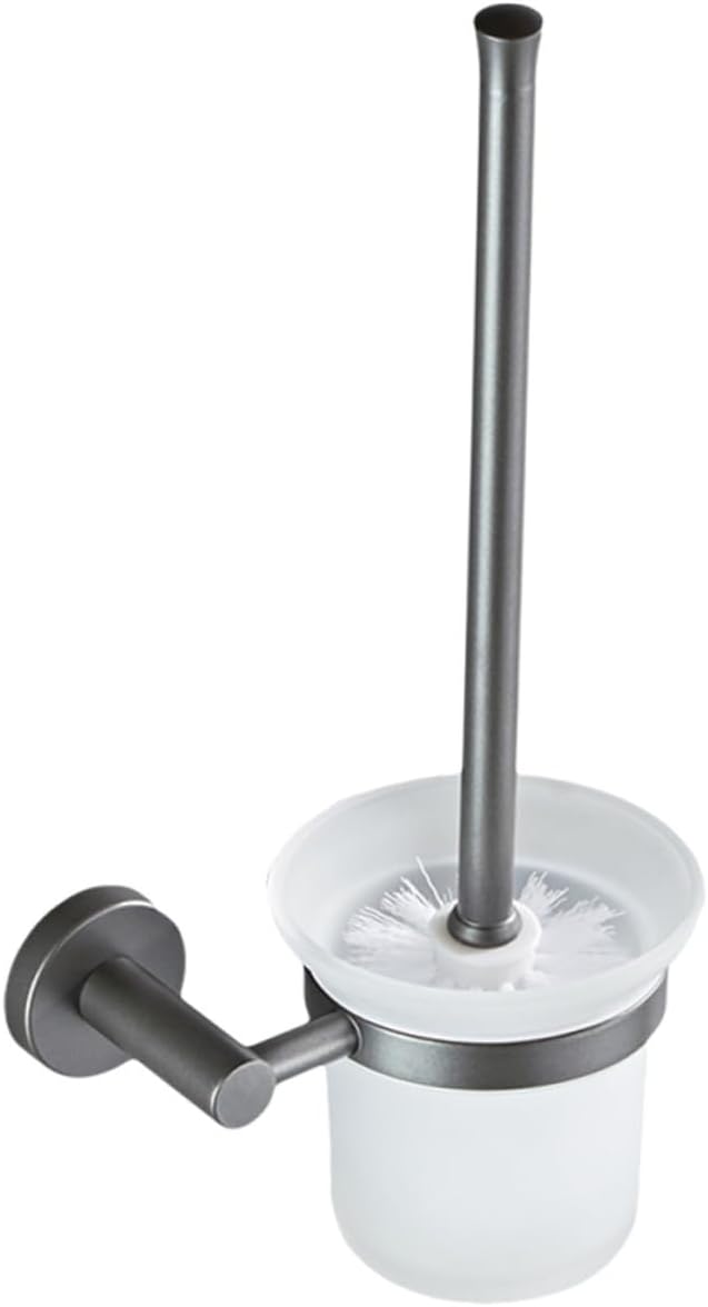 Wall-Mounted Toilet Brush Set with Round Frosted Glass Base Thick Bristle Head and Handle Space-Saving Bathroom Cleaning Tool for Home with Strong Decontamination
