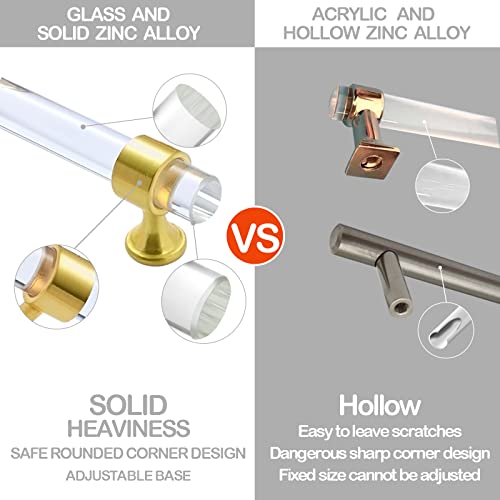 Naubea Glass And Gold Cabinet Knobs 6 Pack Clear Crystal Drawer Knobs, 2 Inch(50Mm) T Bar Single Hole Brushed Brass Cabinet Knobs, Kitchen Cabinet Hardware, Gold Knobs For Cabinets Drawers Dresser #TOP1