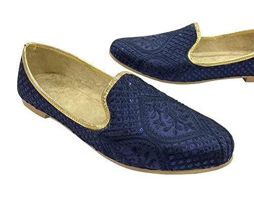 Punjabi Jutti for Men's Traditional Ethnic Mojari Shoes Wedding Sherwani Loafers Handmade Blue Embroidery Juttis3
