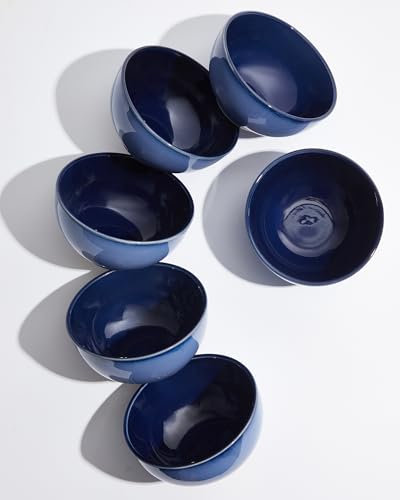 Image of Pokini 5.5 inch Stoneware Cereal Bowls Set of 6, 22 Oz Soup Bowls Set | Reactive Glaze Cereal Bowls Set for Cereal Soup Snacks, Kitchen Bowls for Meal, Dishwasher & Microwave Safe, Light Blue