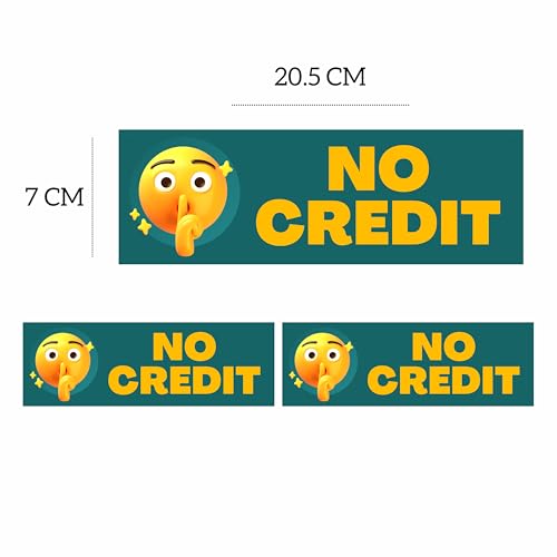 Image of No Credit Sign Board Sticker (20.5 x 7 CM) - Pack of 2 | Peel & Stick with 4 Corner Holes | Business Shop Display Sign for Stores, Retail Shops & Offices (No Credit, Small - 20.5 X 7 CM)
