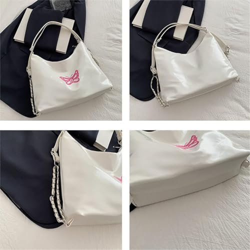 Bolso bandolera de cuero rosa con bordado de mariposa miniatura 4