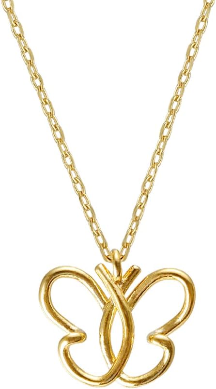 Spring Butterfly Pendant Necklace, MUSTHAVE 18K Gold Plated Lovely Outline Necklace, Minimal Open Line Art, Dainty Jewelry for Women, Delicate Gift Idea, Message Card, 16+2 inch, Birthday, BFF, Unisex (Yellow Gold) - Image 2