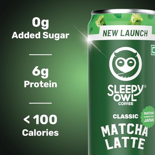 Image of Sleepy Owl Classic Matcha Latte Can, Ready-to-Drink Matcha Tea Beverage, Authentic Matcha Sourced from Japan, Smooth & Creamy Taste, Pack of 4 Cans (220 ml Each)