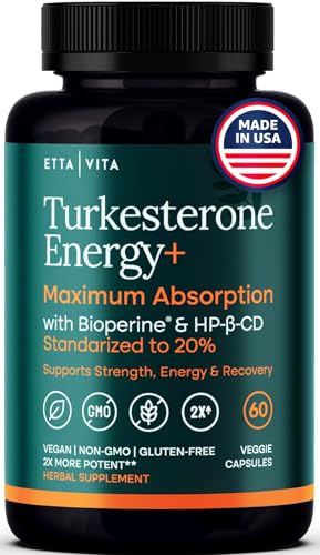 Potent Turkesterone Supplement, 2X Pure (Made in USA - 3rd Party Tested) Most Bioavailable and Natural Test Support Supplement, Supports Energy Lean Muscle Health, Recovery and Stamina, Vegan (60ct)