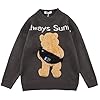 Heren trui Mannen Sweaters Vintage Bear Rugzak Patch O-hals Herfst Mannen Pullover Gebreide trui (Color : Gray, Size…