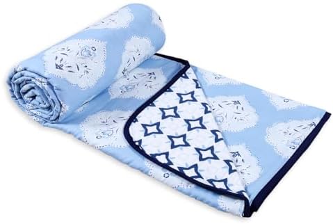 Cloth Fusion Reversible Dohar Single Bed, Soft Cotton Blend AC Blanket for Summer (56x87 inches, Abstract Blue)