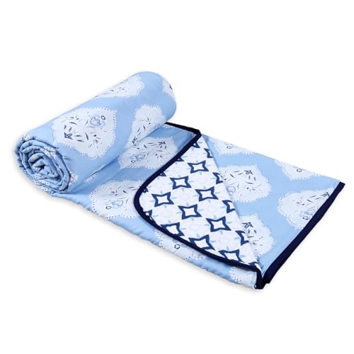 Cloth Fusion Reversible Dohar Single Bed, Soft Cotton Blend AC Blanket for Summer (56x87 inches, Abstract Blue)