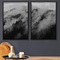 2 Piece Framed Canvas Wall Art Foggy Scenery Canvas Prints Home Artwork Decoration for Living Room,Bedroom - 16