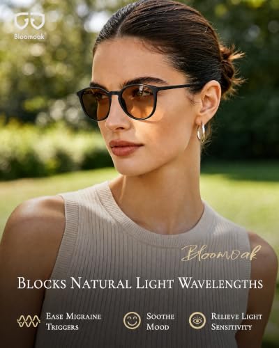 Image of Bloomoak Rose Migraine Glasses, FL-Flex Light Sensitivity Relief Glasses for Fluorescent LED Glare /Photophobia /Eye Strain