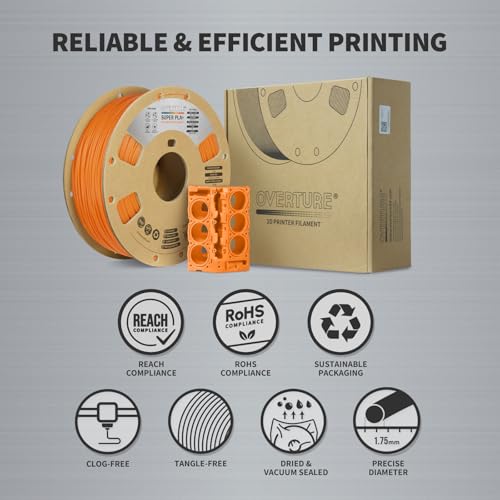 Image of OVERTURE Super PLA+ Filament 1.75mm, Toughness Enhanced PLA Plus | Professional Toughness 3D Printer Filament 1kg (2.2lbs), High Precision + /- 0.02mm, Fit Most FDM Printer (Orange)