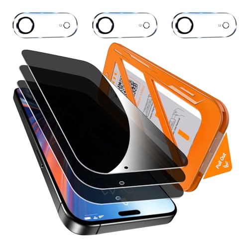[1-Second Auto-Install] QHOHQ 3 Pack Privacy Screen Protector for iPhone Air+3 Pack Camera Lens Protector 25 Anti Spy Tempered Glass for iPhone 17 Air [12FT Military Grade Shatterproof] Case Friendly