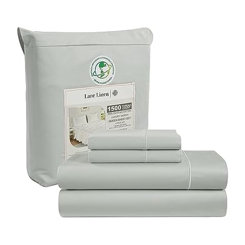 LANE LINEN 100% Egyptian Cotton King Size Sheets Set - 1500 TC, 4 Pieces - Luxury Sateen Weave Cotton Sheets King Size Set - 15" Extra Deep Pocket King Size Cotton Sheets Set - Mineral Cover