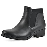 CLIFFS BY WHITE MOUNTAIN Women's Durable Cushioned Block Heeled Ankle Bootie, Black/Smooth, 8 M