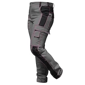 strongAnt® – Pantalon de élastique, Pantalon de Travail Femme Noir Gris, Poches pour genouillères, Fermeture éclair YKK + Bouton YKK – Made in EU