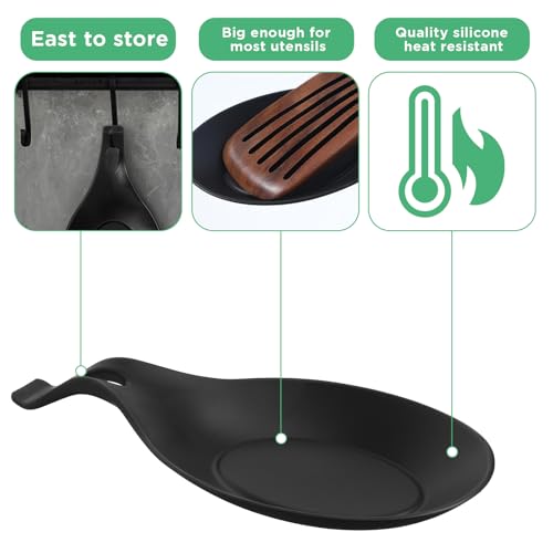 3pcs Spoon Holder, Silicone Spoon Rest, Heat-Resistant, Reusable Spoon Rest for Kitchens, Suitable for Wooden, Iron, Teaspoons, Kitchen Utensils, and Cutlery, Black, Red, Orange - Image 4